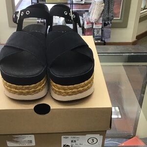 UGG Black Platform Espadrille Sandals with Braided Jute Trim
Womens Aubrey